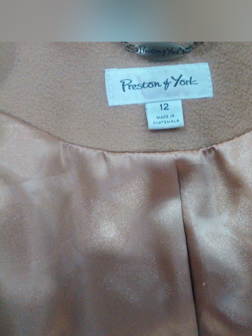 Preston & York Camel Mid-Length Wool Blend Overcoat Jacket Size 12 - Picture 6 of 8